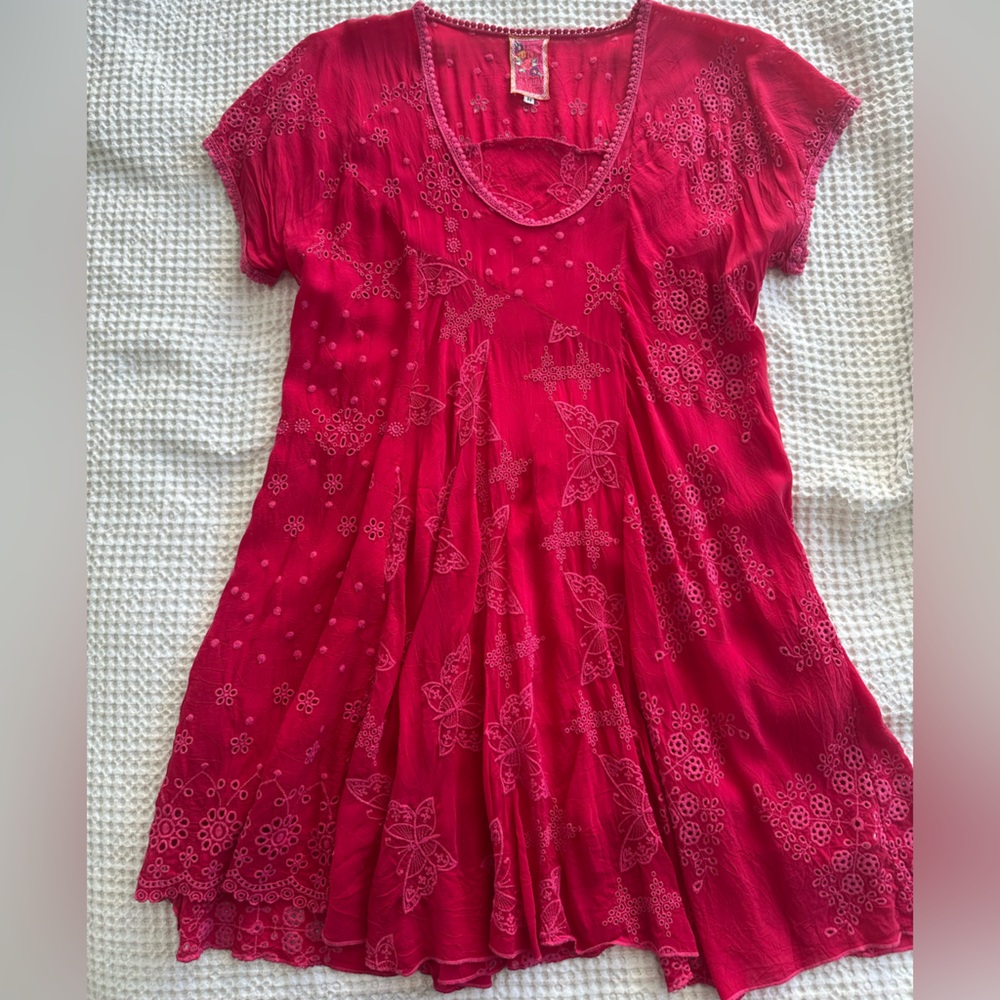 Pink Boho Johnny Was Butterfly Embroidered Dress